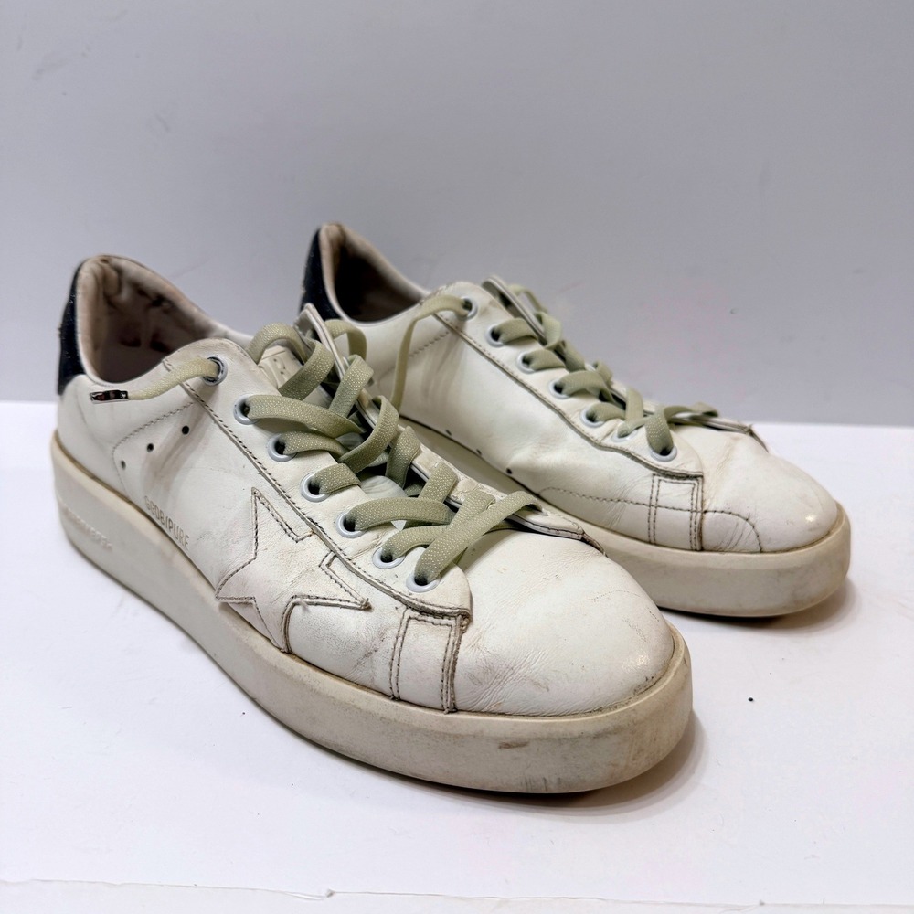 Golden Goose PureStar Low Top Sneakers White Leather Glitter Heel Size 38 US 8